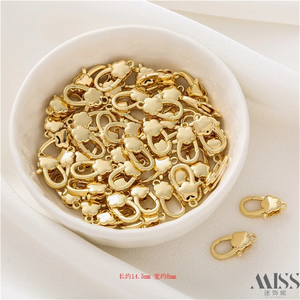Hebilla de langosta de retención de Color dorado de 14K para bebé, cierre de flor de elefante, hebilla de conexión de resorte, accesorios de extremo de joyería hechos a mano DIY