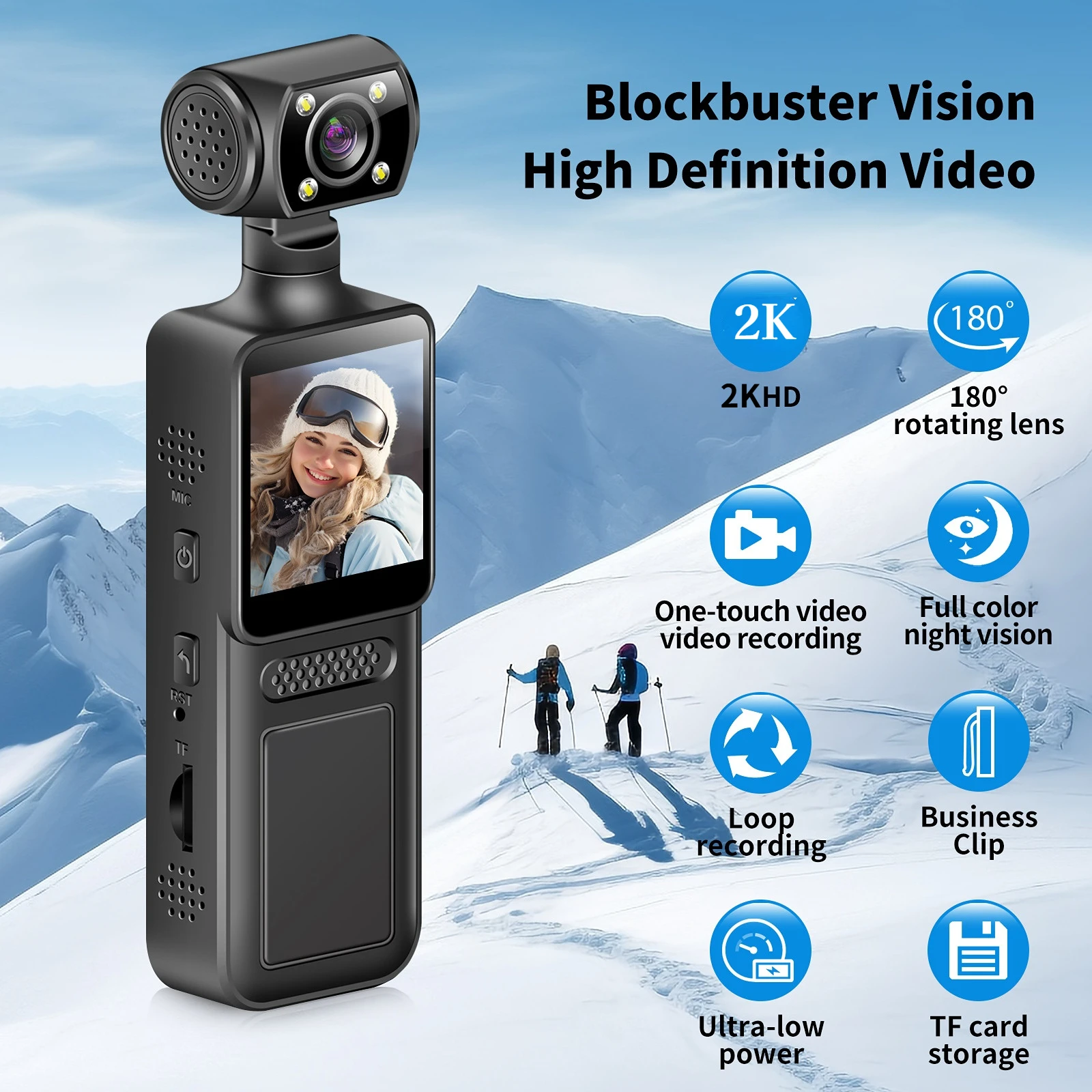 

2K WiFi Sports Wearable Camera Travel Bicycle Motorcycle Vedio Recorder 180° Rotatable Lens Portable Handheld Pocket Cameras
