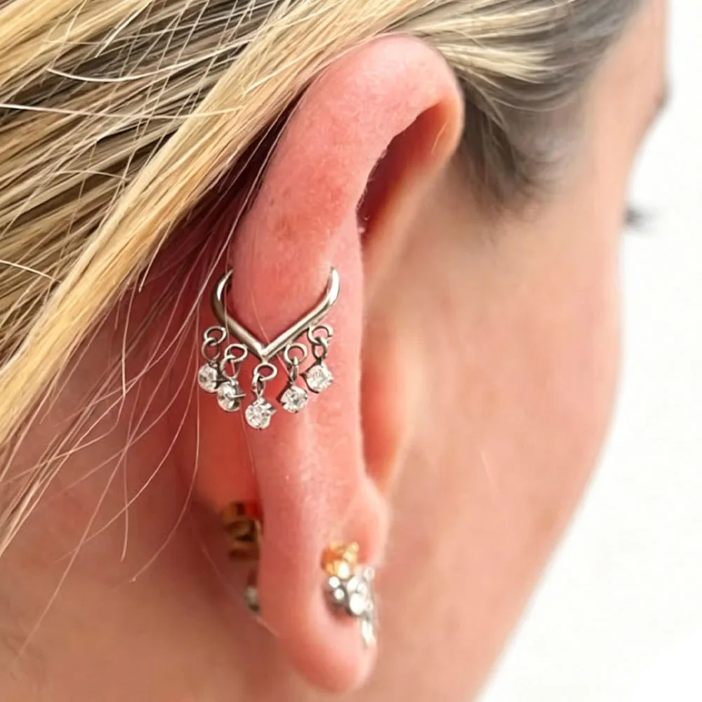 1PC G23 Titanium CZ Segment Hinged Septum Clicker Nose Stud Dangle Hoop Tragus Helix Daith Earrings Nostril Piercing Jewelry 16G