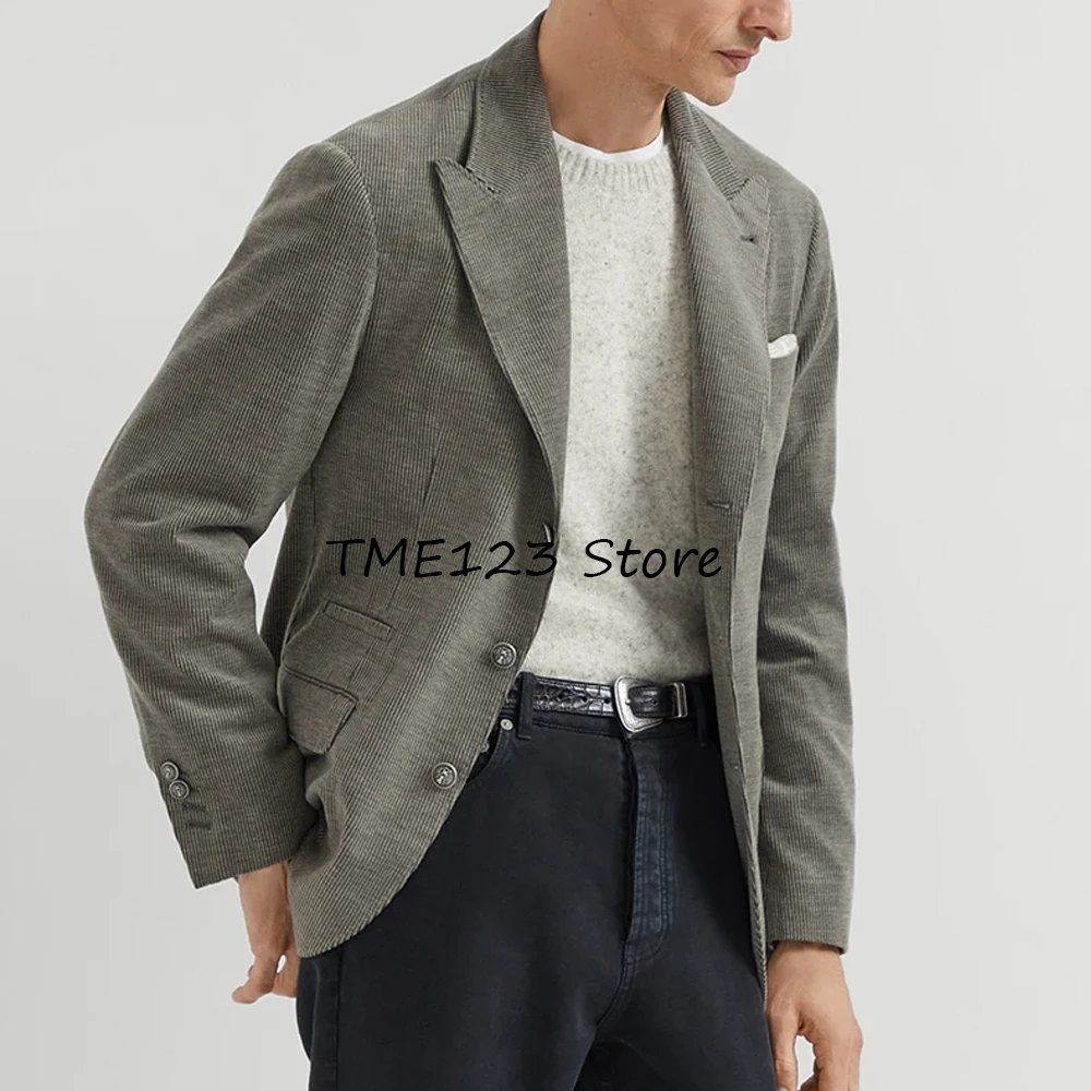 

Fashion Suit Jackets Corduroy Men's Coats Three Buttons Flap Pockets Suits Blazer Collar Blazers for Man Male Top Clothing