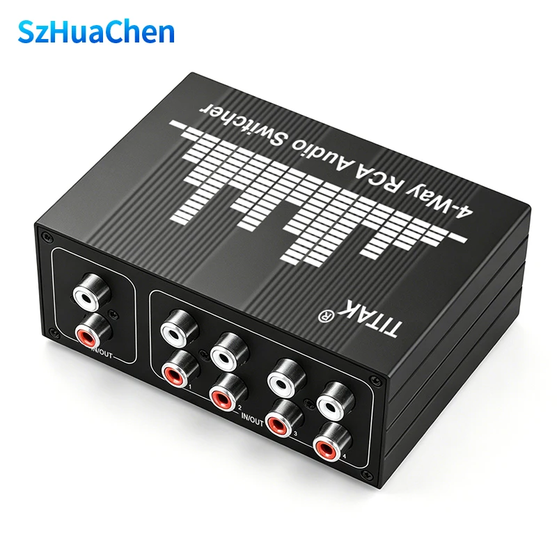 Bi-Directional 4CH RCA Stereo Audio Switch 1-in-4-out 4-in-1-out L/R Sound Selector for Home Theater System Pro