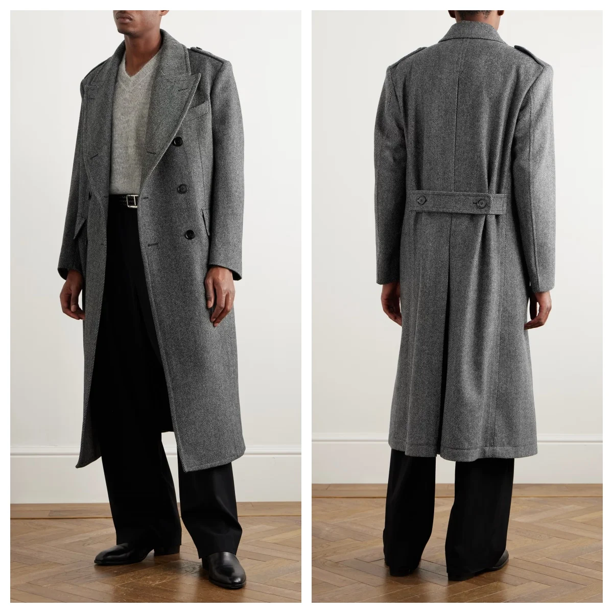 Loose Men Long Coat Herringbone Peaked Double Breasted Trench Coats Autumn Winter Business Office Thick Overcoat Customized