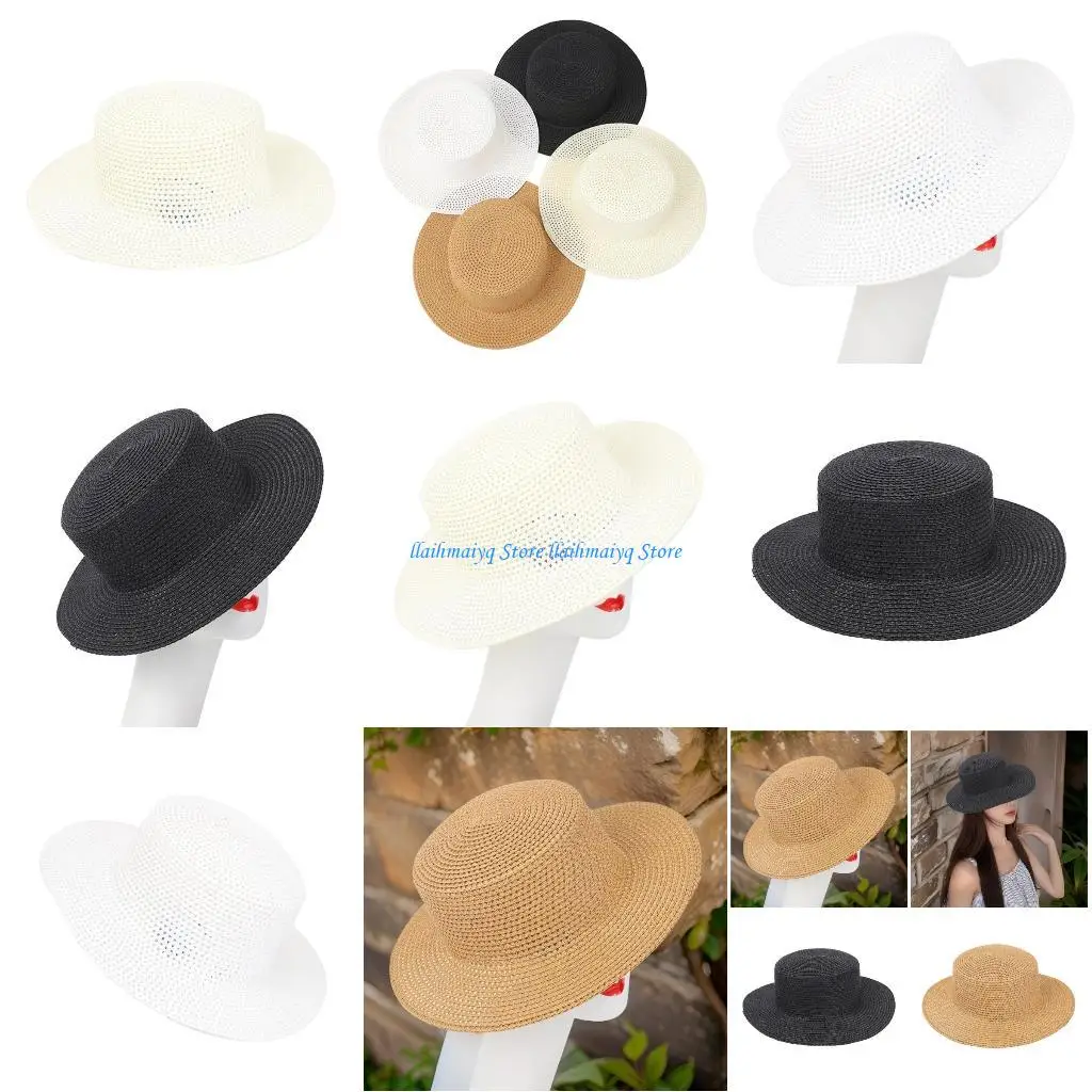 

573B Vacation Sun Protecting Hat Fashionable Flatted Hat Fancy Dress Hat Sweatproof Hat for Stylish Party Look