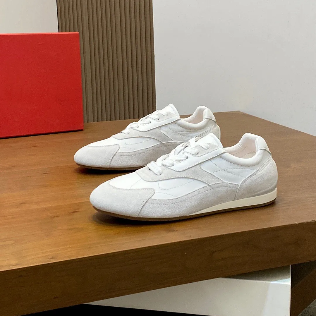 26AW New Men Genuine Leather German Trainer Shoes White Lace Up Round Toe Breathable Versatile All Season Casual Shoes