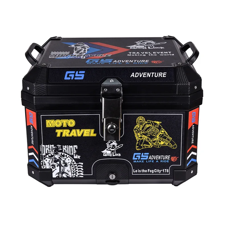 Detachable Motorcycle Tail Box 57L Waterproof Hard Top Case with Shock Absorbing Base Inner Lining Backrest for Touring E Bike