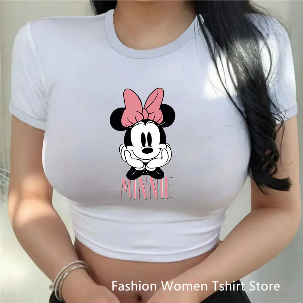 2024 seksowne miki krótki Top Minnie Mouse Y2k nadruk koszulki odzież damska Slim Fit damska koszulka Disney stylowe topy