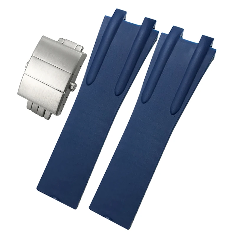 حزام ساعة من السيليكون المطاطي ، حزام ساعة مقاوم للماء ، إبزيم قابل للطي ، إكسسوارات ساعة رياضية ، مناسب للضوء ، الأزرق ، الأسود ، 26