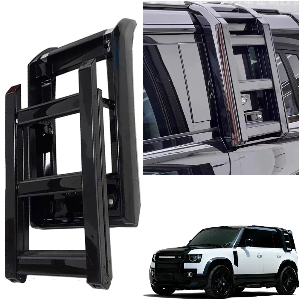 Gloosy Black Side Access Ladder fit for Land Rover Defender 110 90 130 2020 2021-2023 2024 Rack Side Window Roof Step Ladder