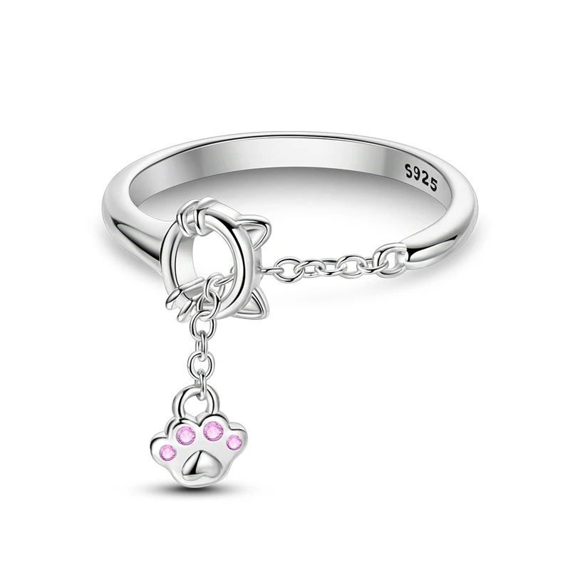 

Cat Paw Chain Open Rings Original 925 Sterling Silver Ring For Women Girls Jewelry Birthday Anniversary Gifts