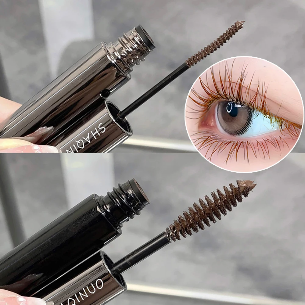 Lengthening Mascara Double Head Non-smudge Brown Natural Curling Fine Brush Mascara Anti-sweat Black Eyelash Extension Makeup