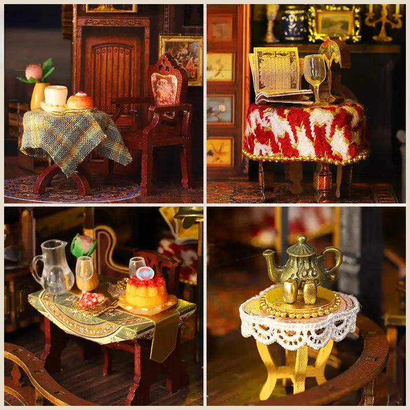 OUZEY 3D Medieval Castle Dollhouse DIY Kit - Scottish Style Wooden Model with Figurines, Bookshelf Decor Gift