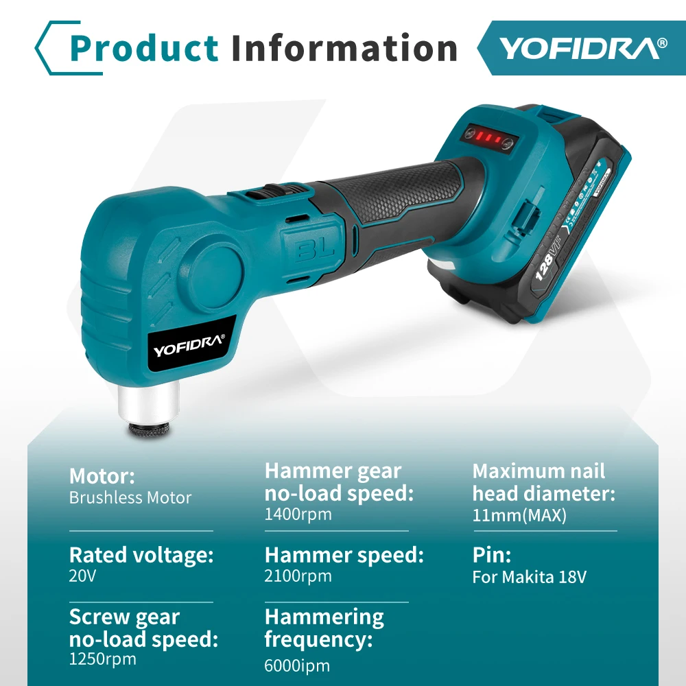 Borstelloze elektrische hamerboorschroevendraaier Multifunctionele draadloze oplaadbare huishoudelijke elektrische gereedschappen voor Makita 18V-batterij