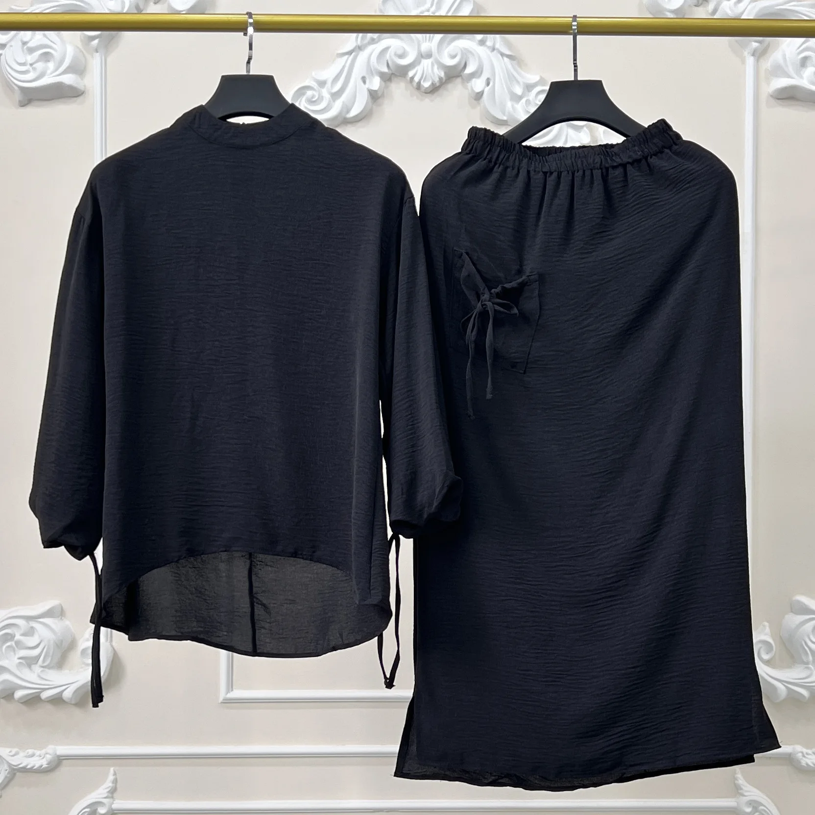 

New Fashion Muslim Matching Set 2 Piece Dress Women Tops Skirt Suit Dubai Turkey Kaftan Abaya Outfits Femme Musulmane Ensembles