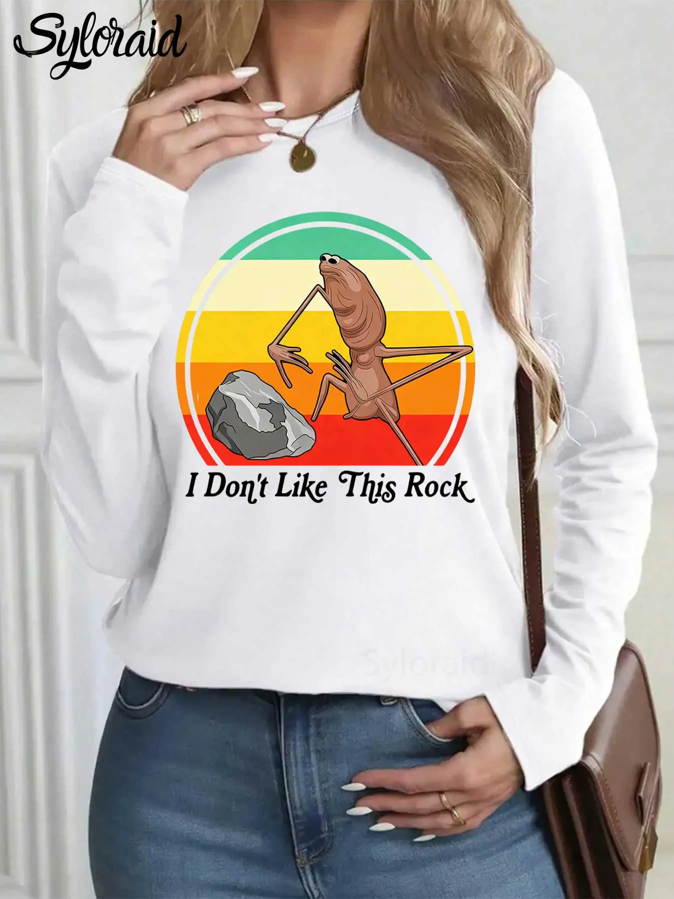 여성용 긴 소매 티셔츠, Marcus The Worm Meme 티셔츠 패션 라운드 넥 캐주얼 탑 모든 계절에 적합