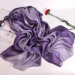 Luxury Gradient Silk Scarf Women Brand Solid Femme Shawls Wraps Mulberry silk Bandana Head Cheveux Fashion Lady Wedding Poncho