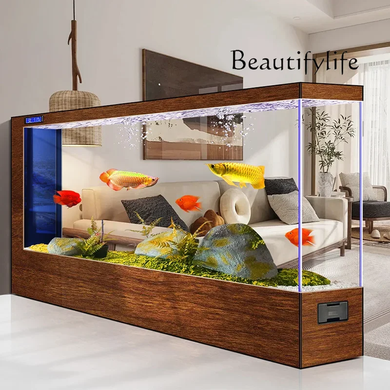 Fish tank living room new company lobby screen partition floor ultra-white glass aquarium