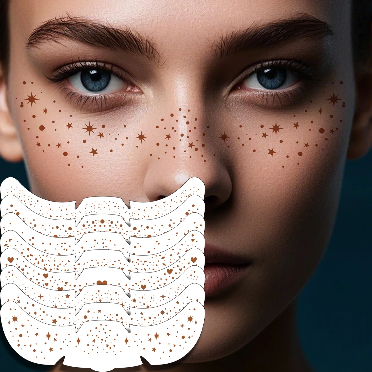 

8pcs Hot Stamping Freckles Makeup Patches Glitter Golden Metallic Freckles Tattoo Stickers for Women Face Makeup Music Party