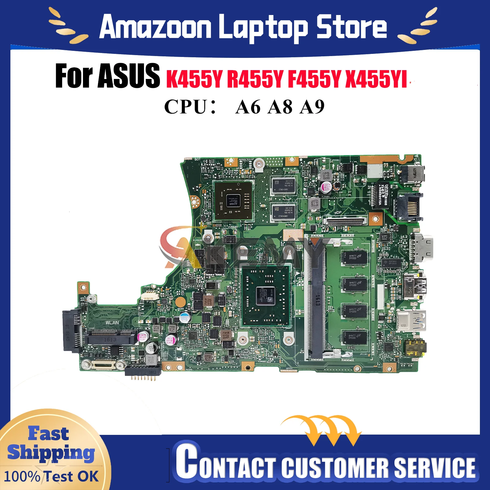 

X455YI Laptop Motherboard For ASUS VivoBook R454Y K455Y A455Y F455Y R455Y X455YI X455Y Mainboard With A6 A8 A9 CPU tests OK stk
