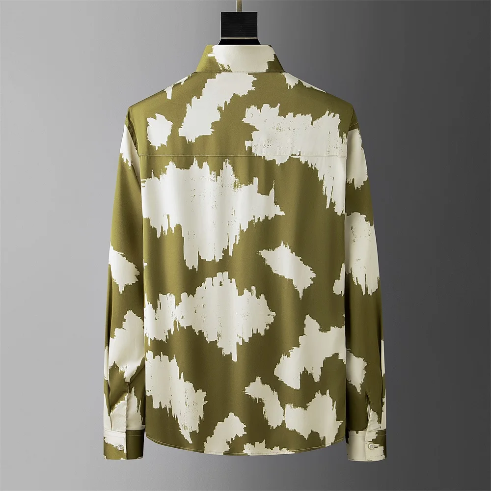 2024 Summer Camouflage Printed Shirts Men Long Sleeve Loose Casual Shirts Lightweight Business Social Shirt for Men Clothing