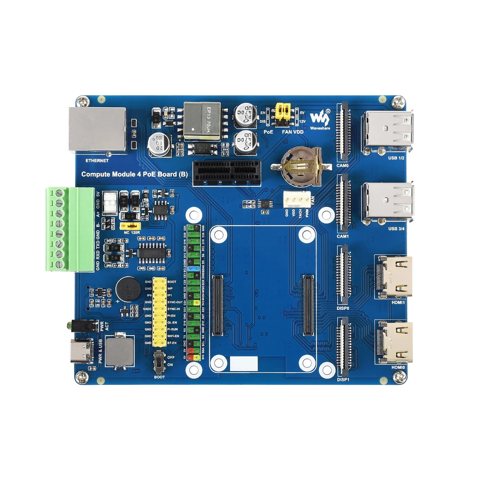 TopElec CM4 IO Board POE RS485 RS232 Expansion Board for RasPi RPI Raspberry Pi Compute Module 4 Lite eMMC Carrier Projects