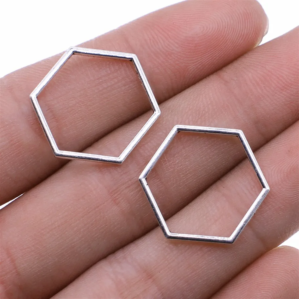 WYSIWYG 20pcs 20x20mm 2 Colors Antique Silver Color Antique Gold Color Hexagonal Honeycomb Charms For DIY Jewelry Making