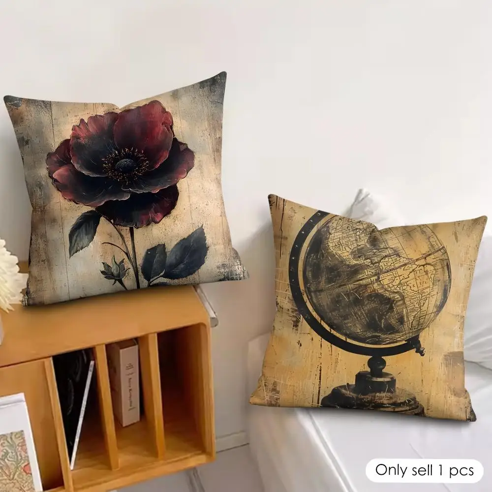 Retro Literature Art Cushion Cover Silky Short Plush Invisible Zipper Dustproof Sofa Pillow Case For Home Decor