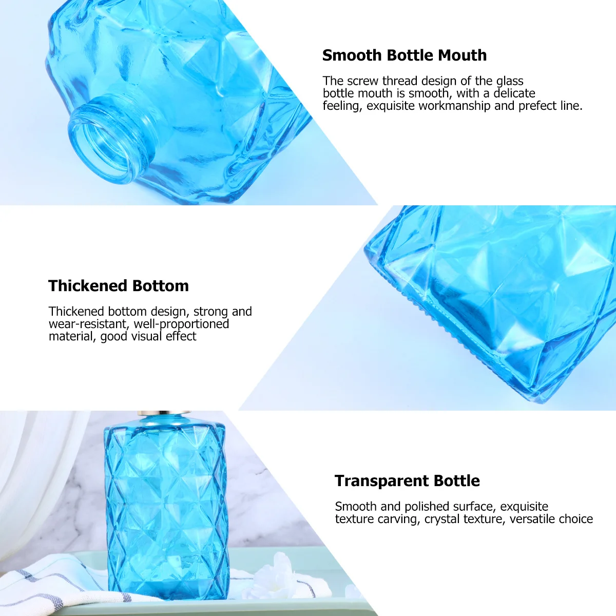 

330ml Press Lotion Bottle Glass Container Blue Home Bathroom Shower Gel Storage Lotion Container Bottle