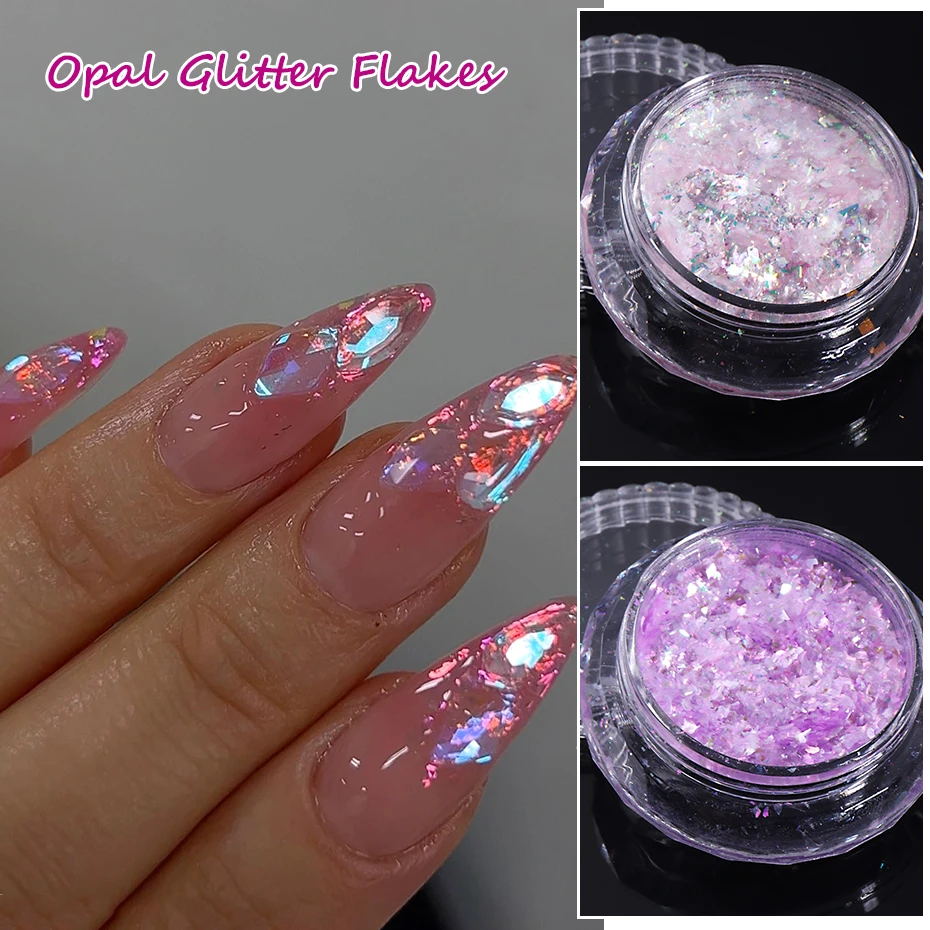 0.2g Iridescent Opal Nail Art Paillettes Irregular Symphony Fairyism Slice Spangles Pink Purple Glitter Flake DIY Manicure Flash