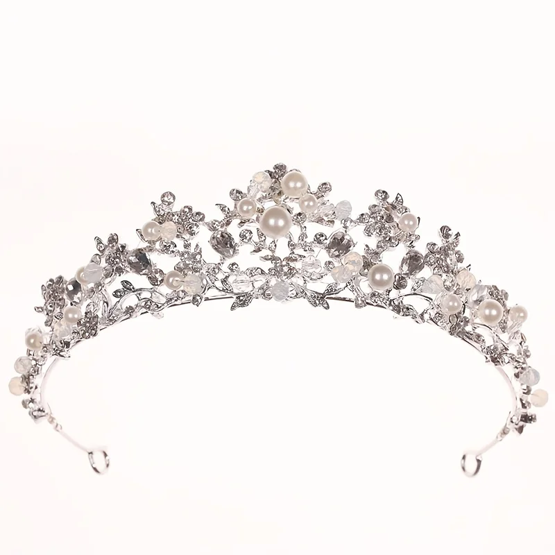 Crystal Pearl Crown Tiara Rhinestone Prom Diadem Headband For Women Bridal Wedding Hair Accessories Jewelry Tiaras And Crowns