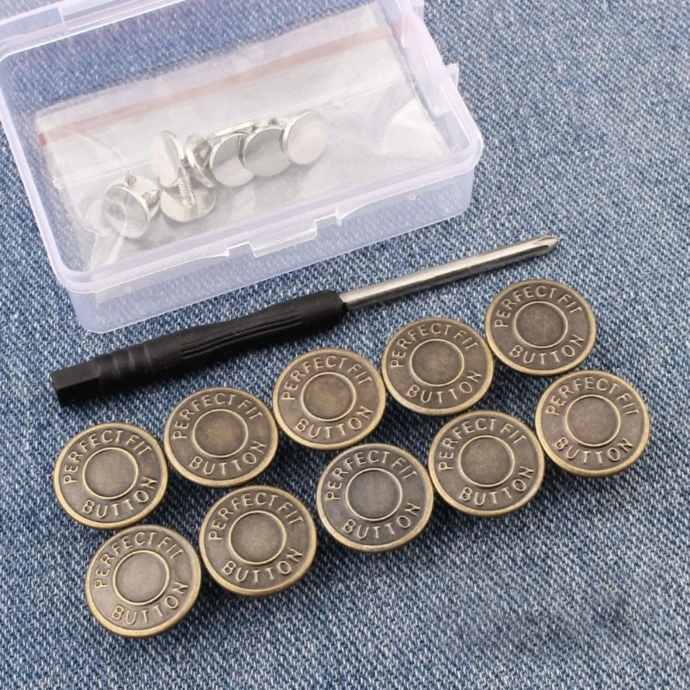 10Pcs Replacement Jeans Buttons No-Sewing Metal Button Nailless Removable Jean Buckles Pants Pins Waist Adjust Nail-Free Button