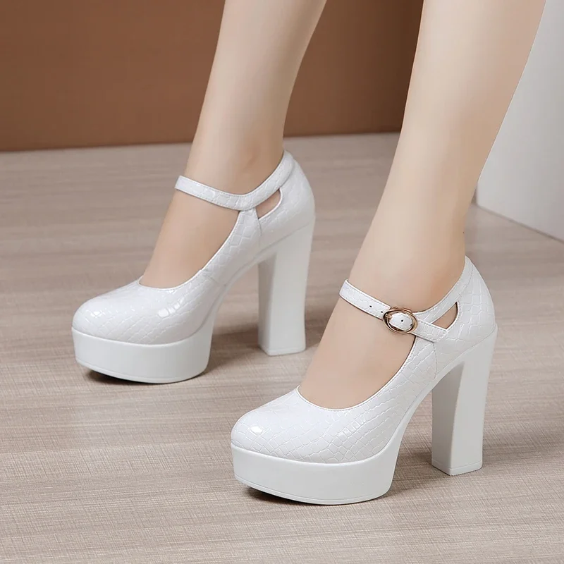 9cm 12cm Small Size 32-43 Shallow Thick Bottom Platform Pumps Women Shoes 2024 Block High Heels Shoes for Model Party Wedding