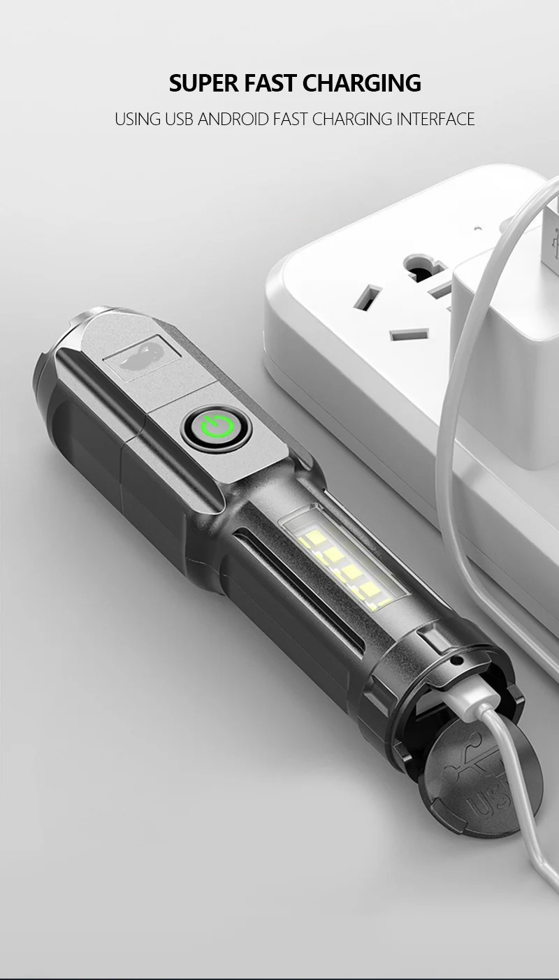 Telescopic Zoom Strong Light Flashlight USB Charging Small Portable Spotlight Long-Range Flood Outdoor Lighting Lamp Flashlights