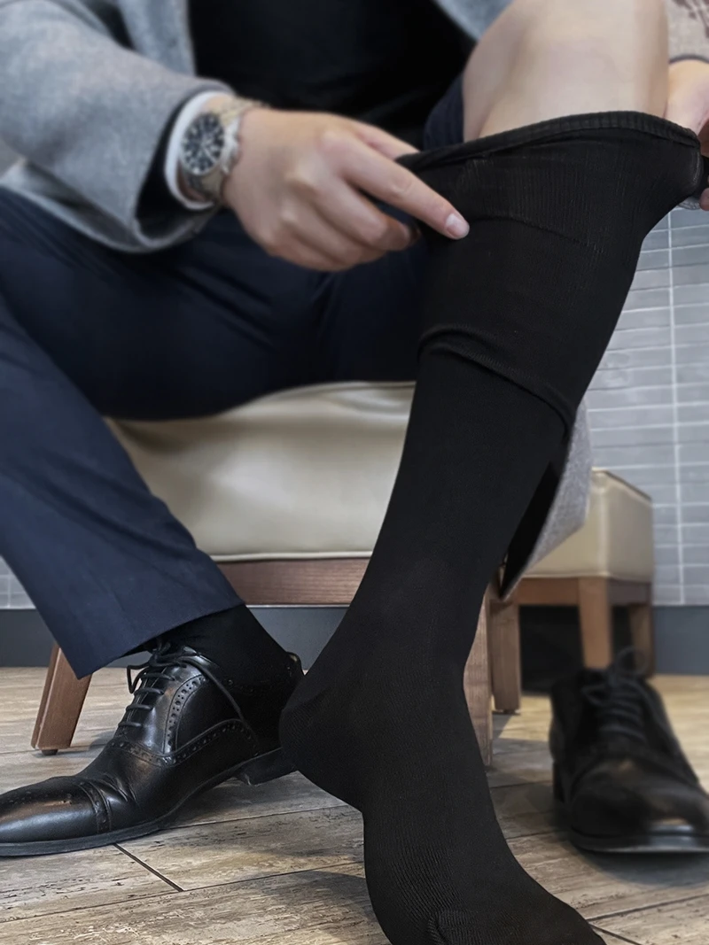 Thigh High Pantyhose Socks Man's Legging Stretch Material Nylons Mature Stocking Fine Dress Socks High Tube Black Socks