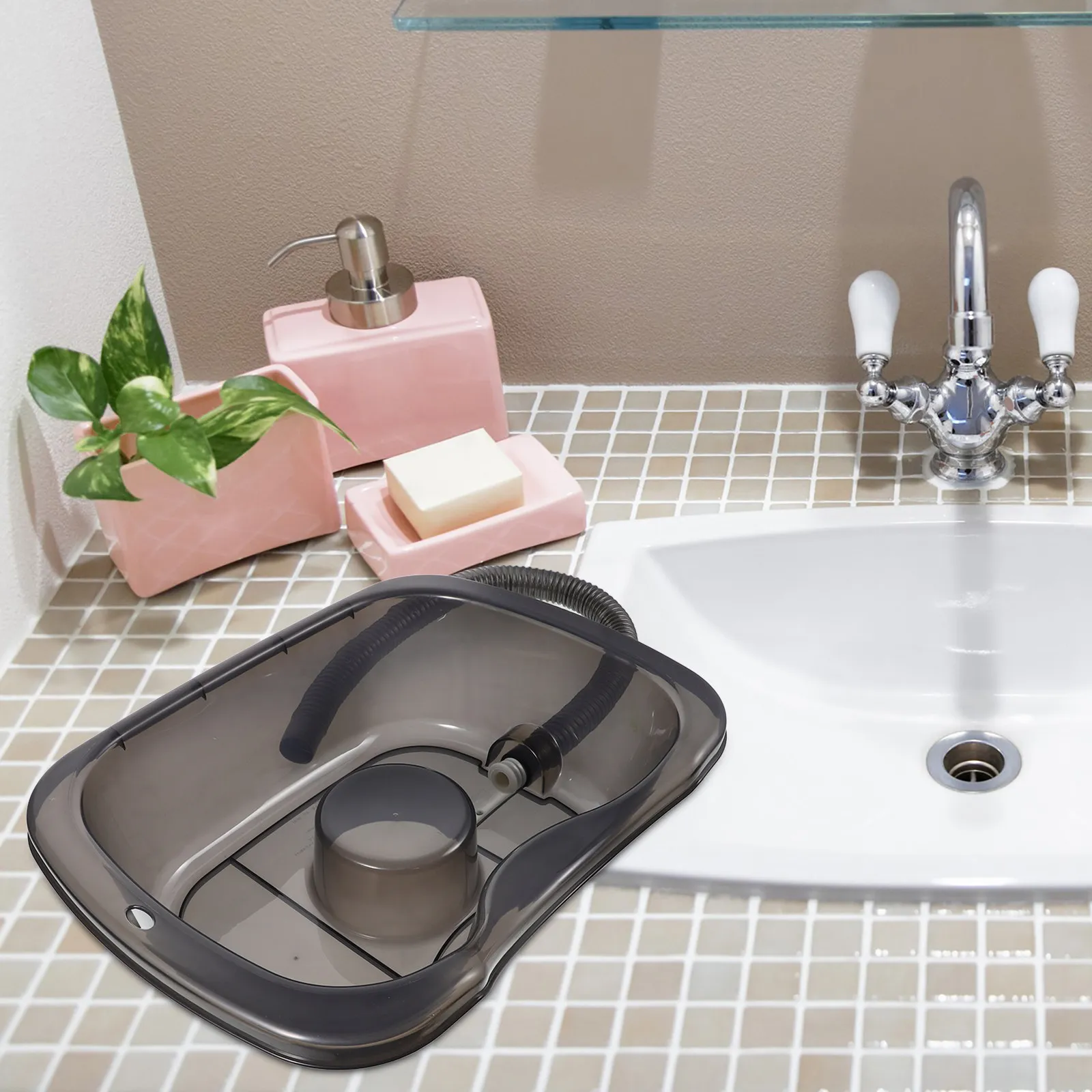 Transparent Hair Washing Basin Portable Shampoo Bowl Bedside Shampoo Basin Reclining Design for Elderly Disabled Bedridden