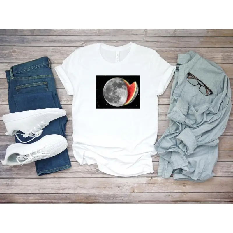 Melón Luna divertido vector fruta camiseta blanca para hombre C013