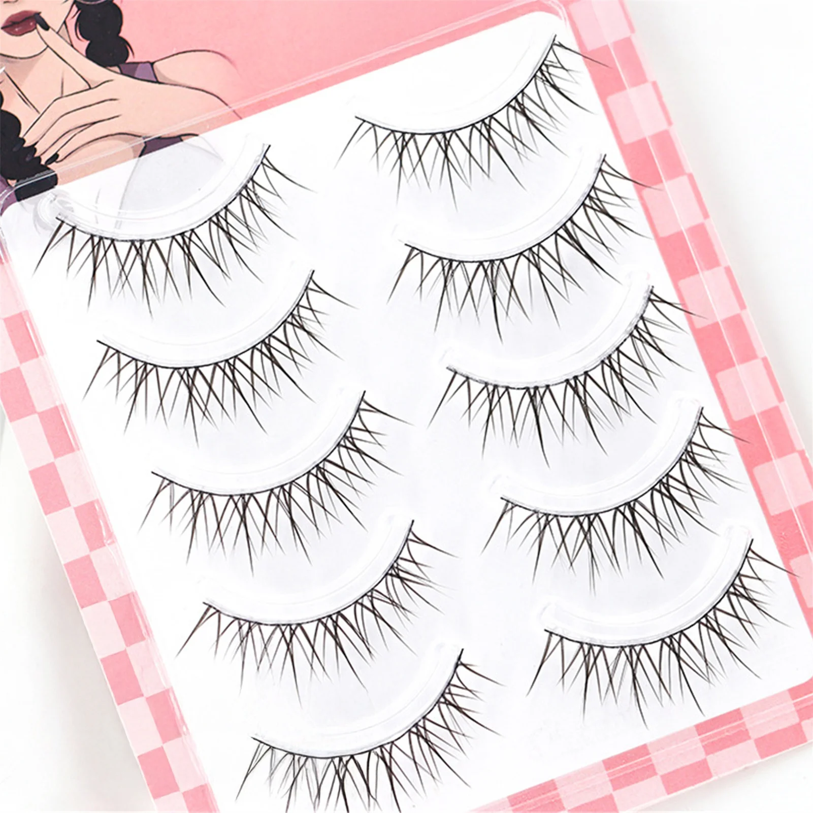 مانغا الرموش الصناعية قطاع 5 أزواج رموش يومية سوداء مع مادة الألياف للعين مختلط طول C حليقة صالون لاش ماكياج