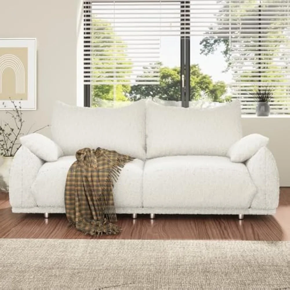 

White Sofa Couch for 2-3 Person, 87.4" W Loveseat Sofa with 2 Throw Pillows, Removable Cover & Back Cushions, Deep Sofa Modern