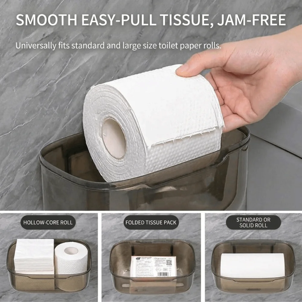 New Wall Mounted Tissue Box Waterproof Plastic Toilet Paper Holder Transparent No Drill Bathroom Tissue Holder Home Use