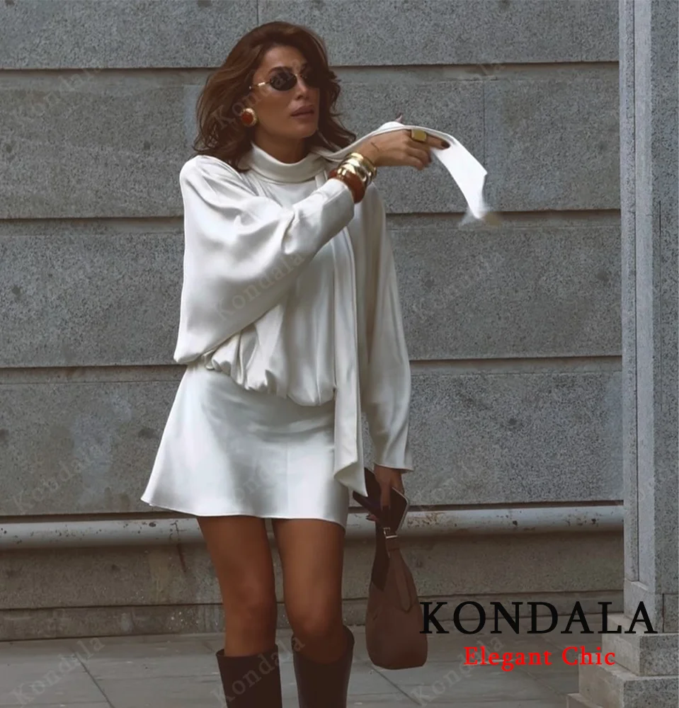 KONDALA Elegantes Satin-Schalkragen-Partykleid für Damen, High Street Dating, langärmeliges Minikleid, 2025, Herbstmode, Damenkleid