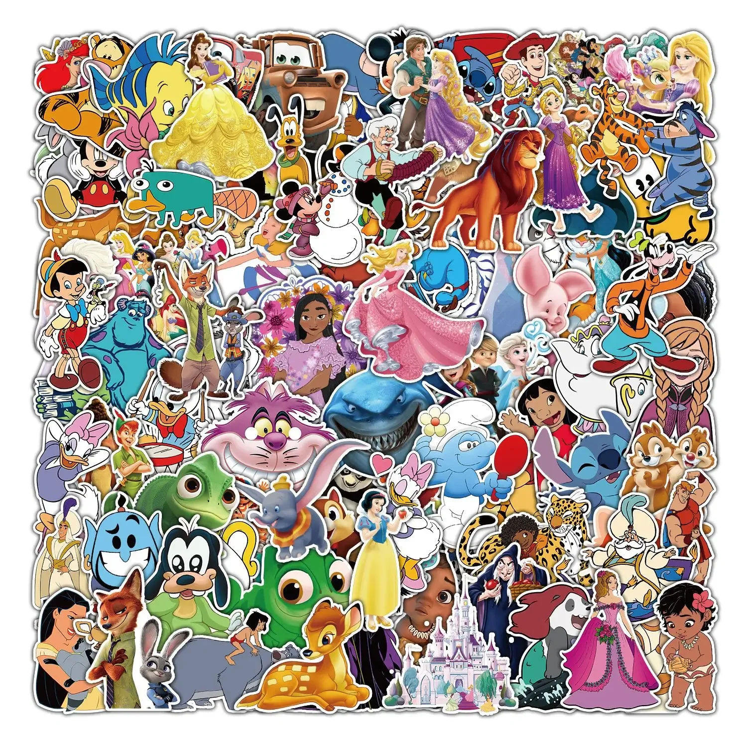 100/200/300Pcs Disney Mix Stitch Micky Princess Stickers Graffiti Decals Motorcycle Laptop Waterproof Sticker for Kid Toy