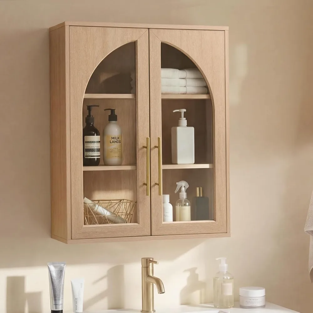 

Bathroom Wall Cabinet, 23.5×31.4'' Storage Cabinet, Arched Cabinet Wall Mount with Adjustable Shelf & Glass Doors, Customized