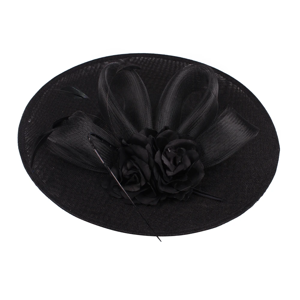 

2025New Fashion Womens Sinamay Fascinator Femme Cocktail Party Big Hat Wedding Church Feather Flower Derby Chapeau Cap Hair Clip
