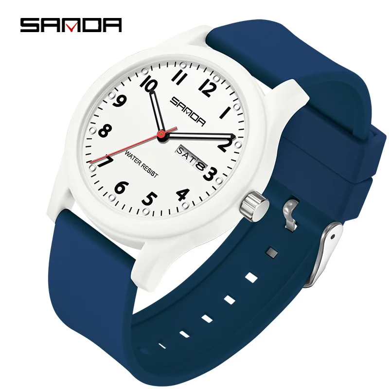 SANDA 3263 Student Exam Watch - Lightweight, Silent, Waterproof, Luminous, Double Calendar, Anti Fall and Scratch Sport Watch