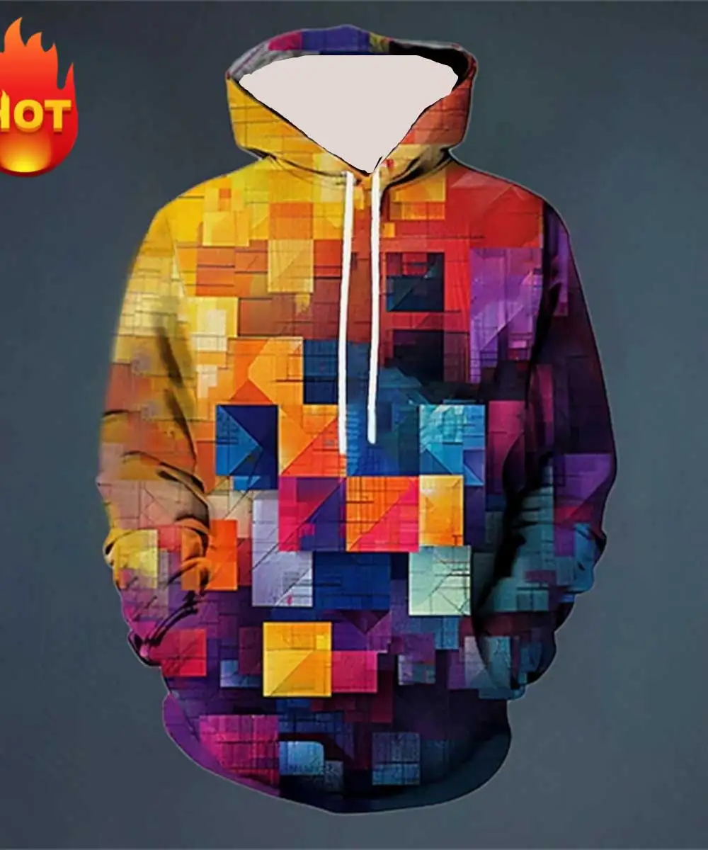 

Men's Hoodie Y2K 3d Simulation Stitching Plaid Print Hooded Sweatshirts Pop Men Clothing Oversized Street New Designer Pullovers