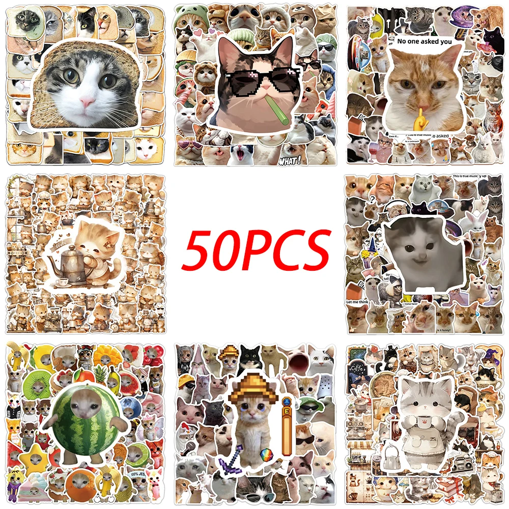 

50pcs Funny Cute Animal Cat MEME Stickers Kawaii Cartoon Graffiti Decals Skateboard Phone Luggage Car Decoration Sticker Kid Toy