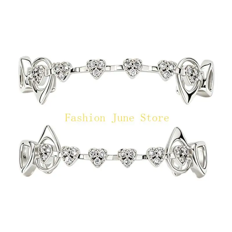 N5KA Mouth Jewelry Set for Adults, Pointed Upper and Lower Grill with Heart Detail Statement Looks