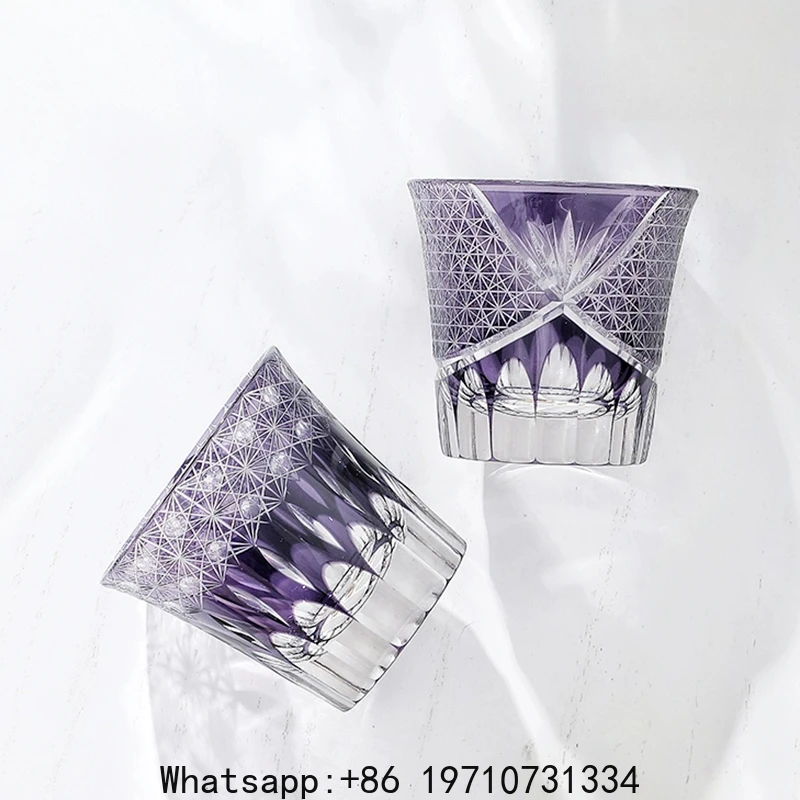 Romantic Purple Edo Cut Whiskey Wine Glass High-end Glass Couple Cup Wedding Housewarming Gift