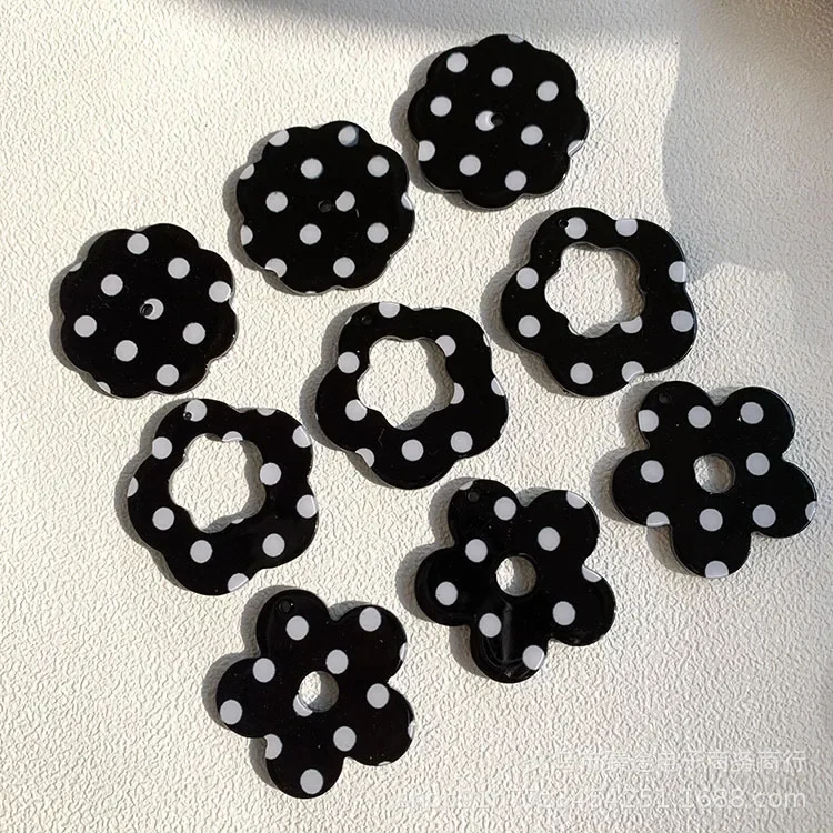 5pcs retro black and white polka dot hollow flower circle acrylic accessories diy earrings headdress jewelry wholesale