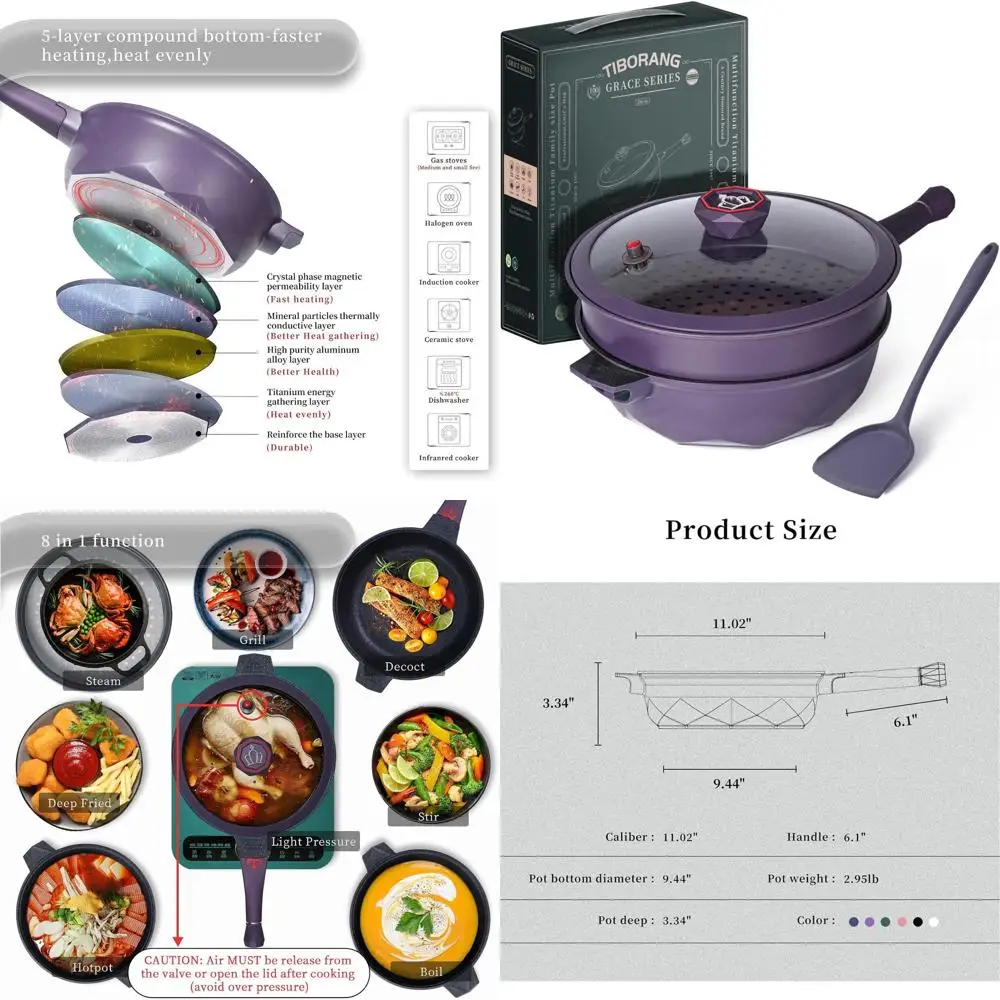 

11-дюймовая 5-литровая многофункциональная сковорода с антипригарным покрытием, крышкой, решеткой для приготовления на пару, подходит для всех типов плит, можно мыть в посудомоечной машине и использовать в духовке