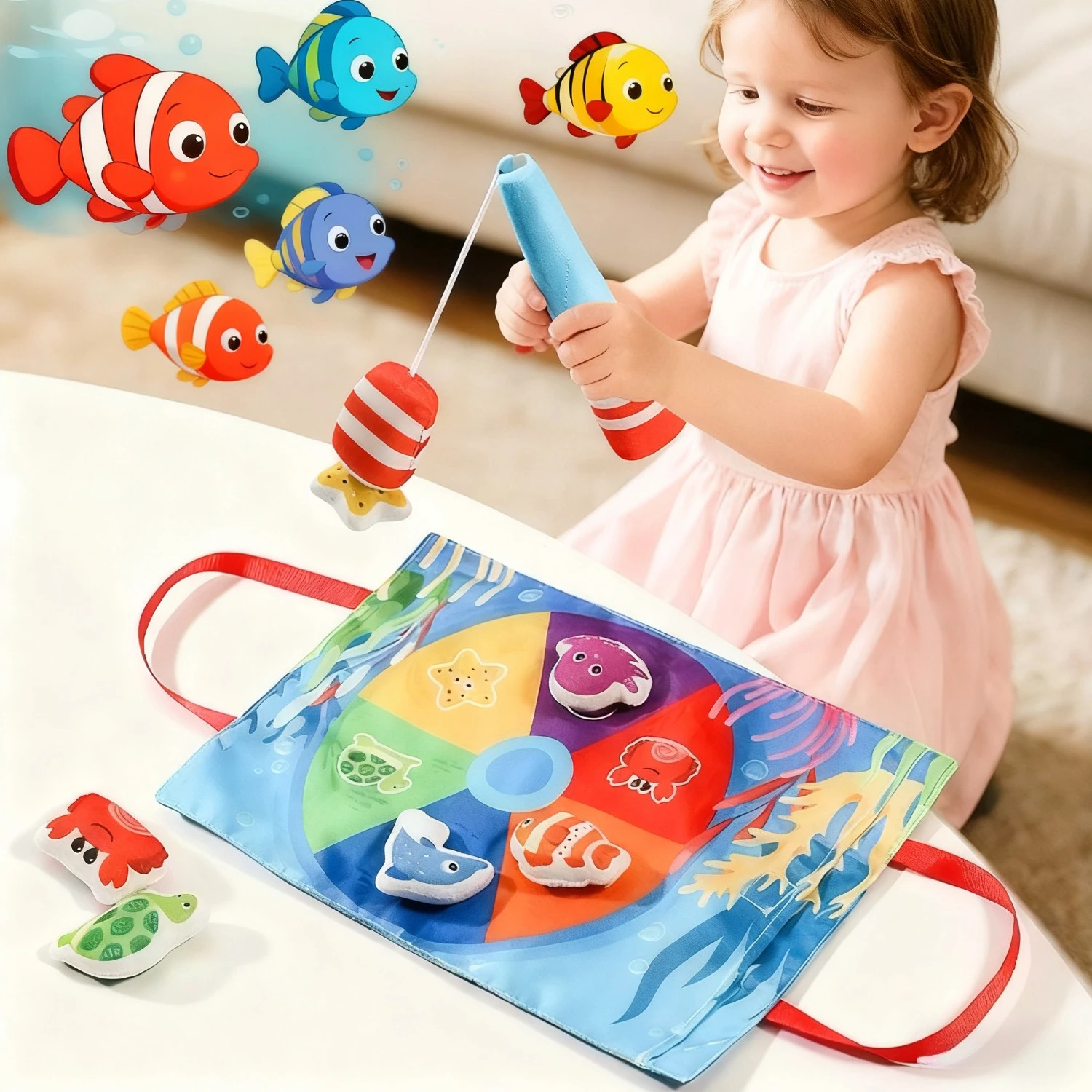 لعبة صيد السمك للأطفال من مونتيسوري لينة ومضحكة من القماش لعبة صيد السمك لعبة أطفال تعليمية للتعليم المبكر مجموعات حرفية من القماش